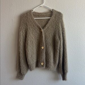 Fuzzy Brown Women’s Cardigan with Button Closure